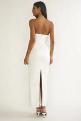 Fleur Sky Strapless Pleat Bust Maxi Dress White