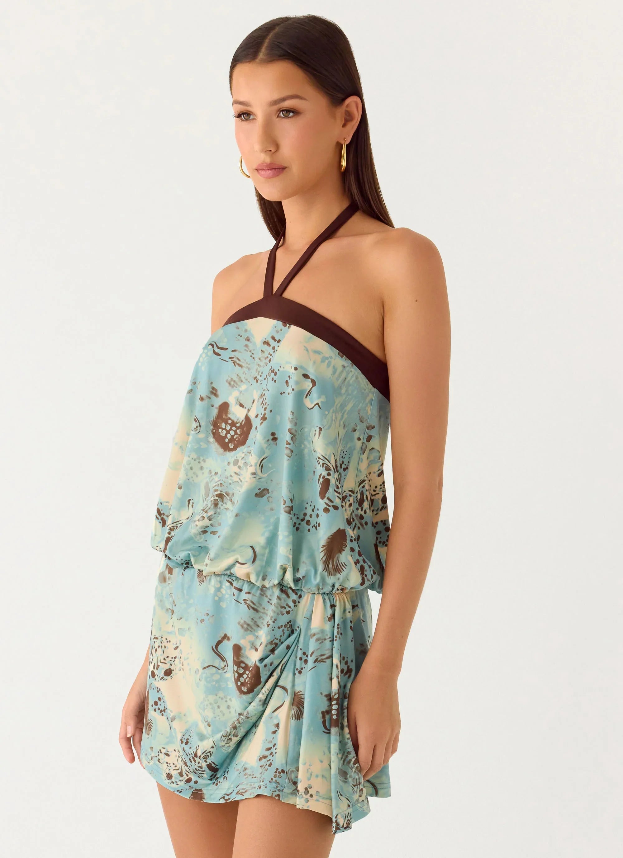 Switch Up Halter Mini Dress - Aqua Blur