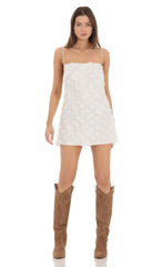 3D Floral Shift Dress in White