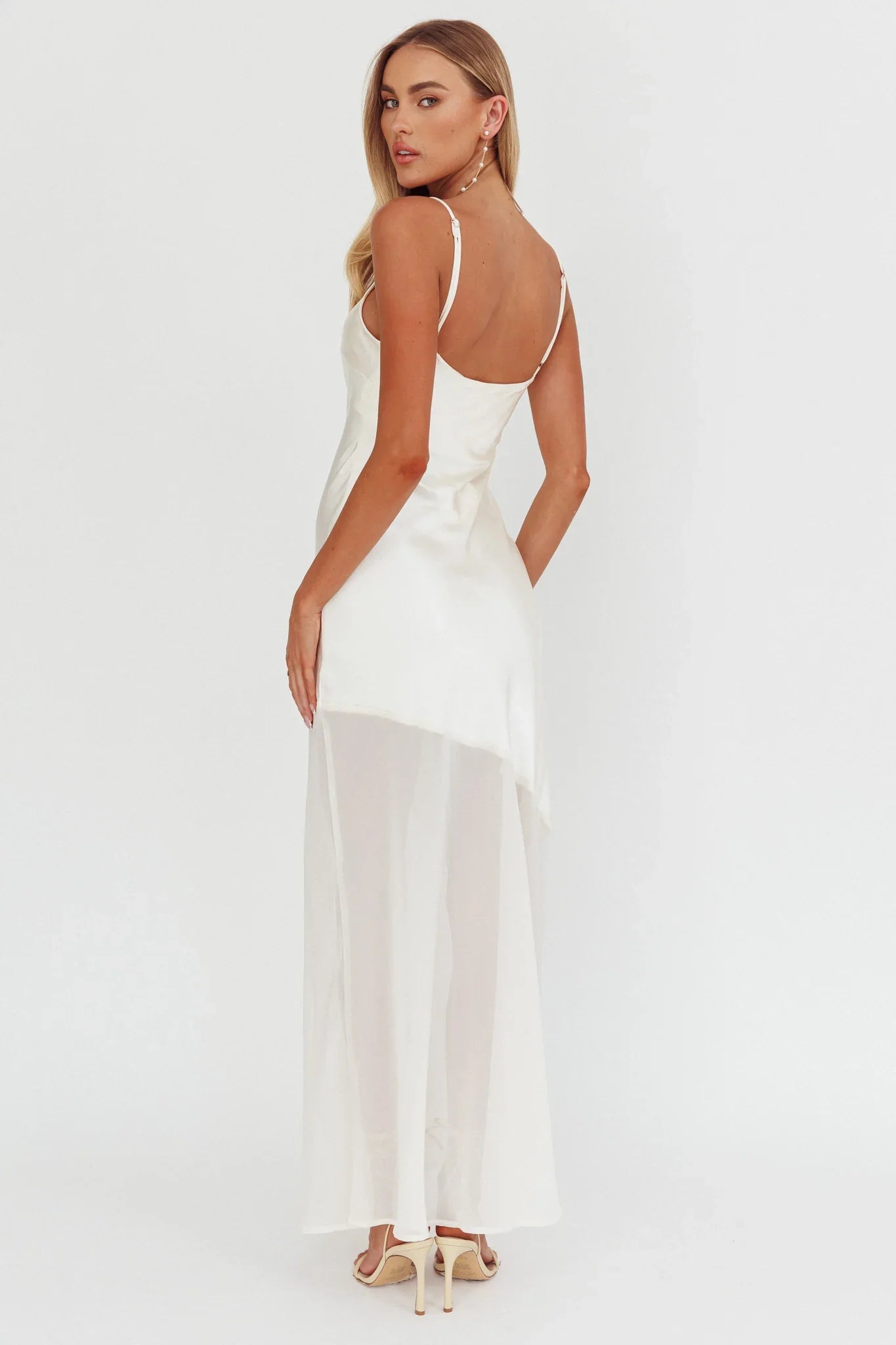 Gilded Dream Chiffon Hem Maxi Dress Oyster