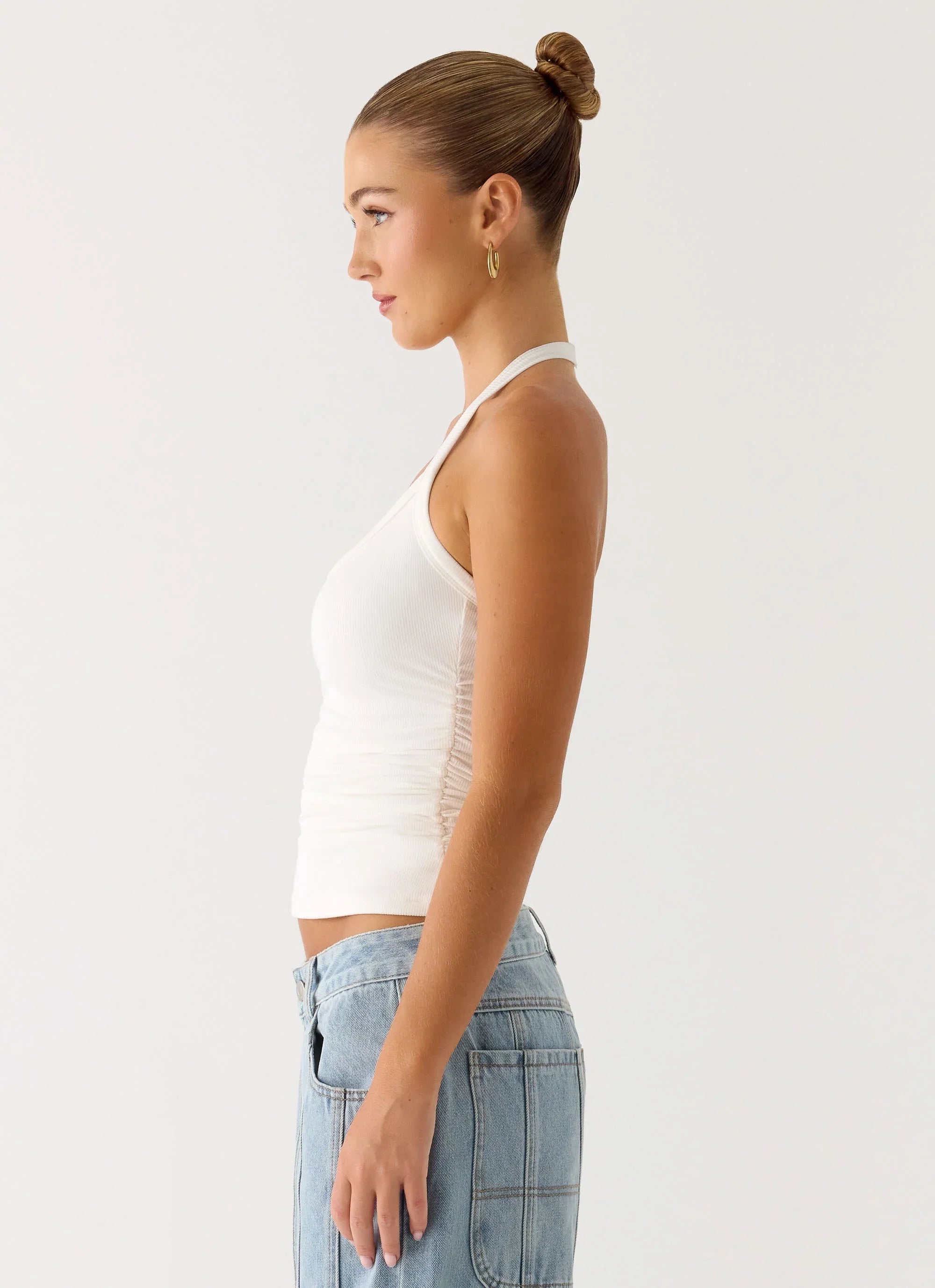 Naturi Ribbed Halter Top - White
