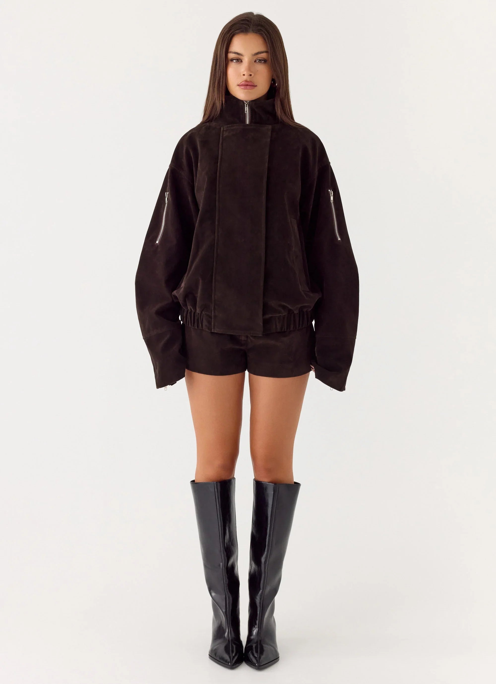 Marlow Faux Suede Jacket - Chocolate